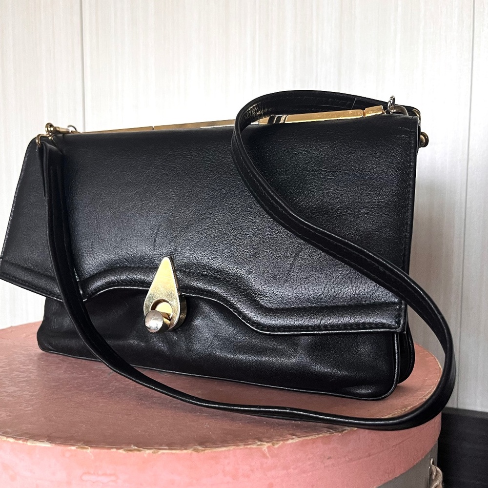 Rare Vintage La Belle Black Leather Purse Made in Canada